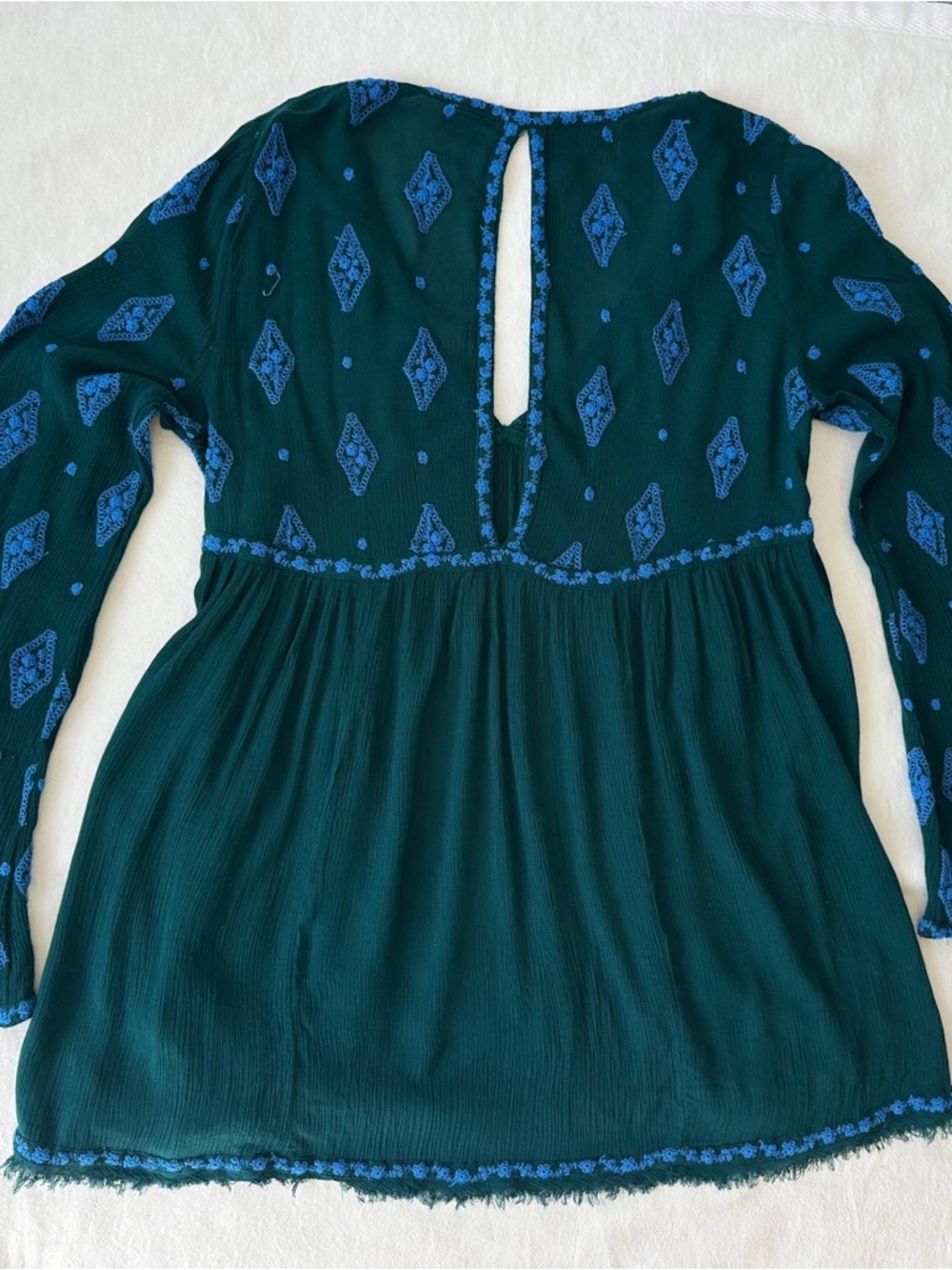 Free People Diamond Embroidered Tunic Top Gauzy Sheer size Small Mermaid Forest - Picture 12 of 16